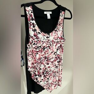 White House Black Market Pink and Black Floral Sleeveless Top